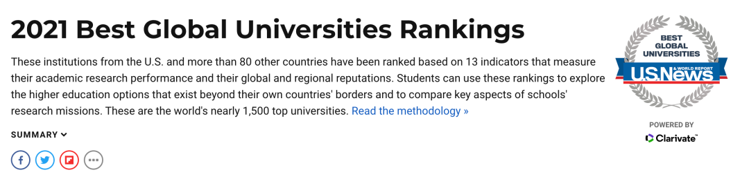 2021 U.S.News 世界大学排名重磅发布！ 