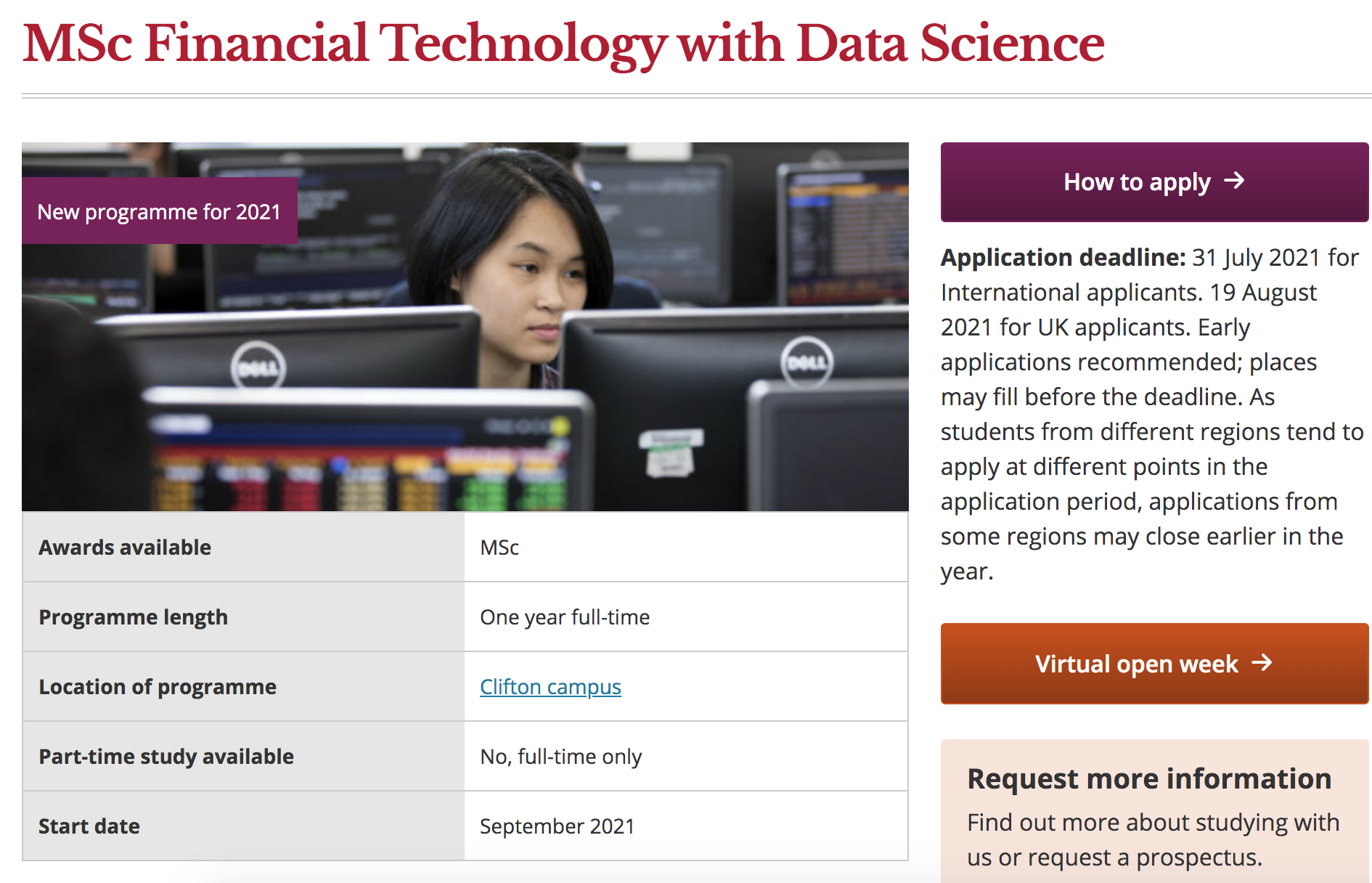 MSc Financial Technology with Data Science