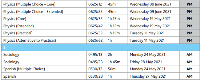 2021年IGCSE考试时间安排