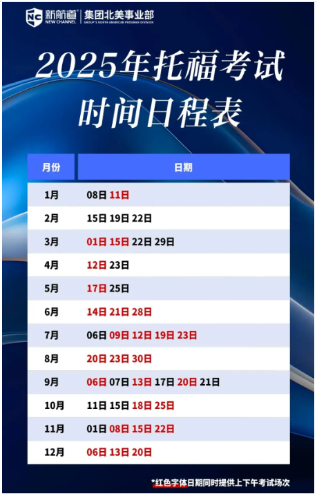 2025年托福考试日期
